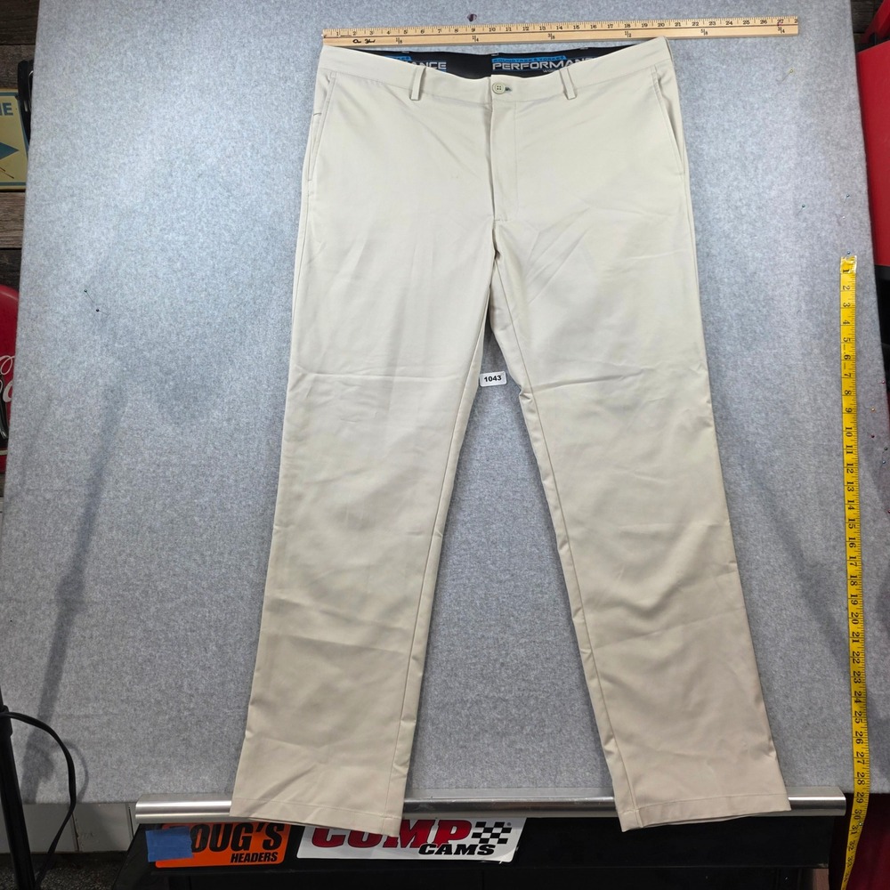 Roundtree & Yorke Performance Mens 40x32 Khaki Tan‎ Golf Work Pants Flat Front